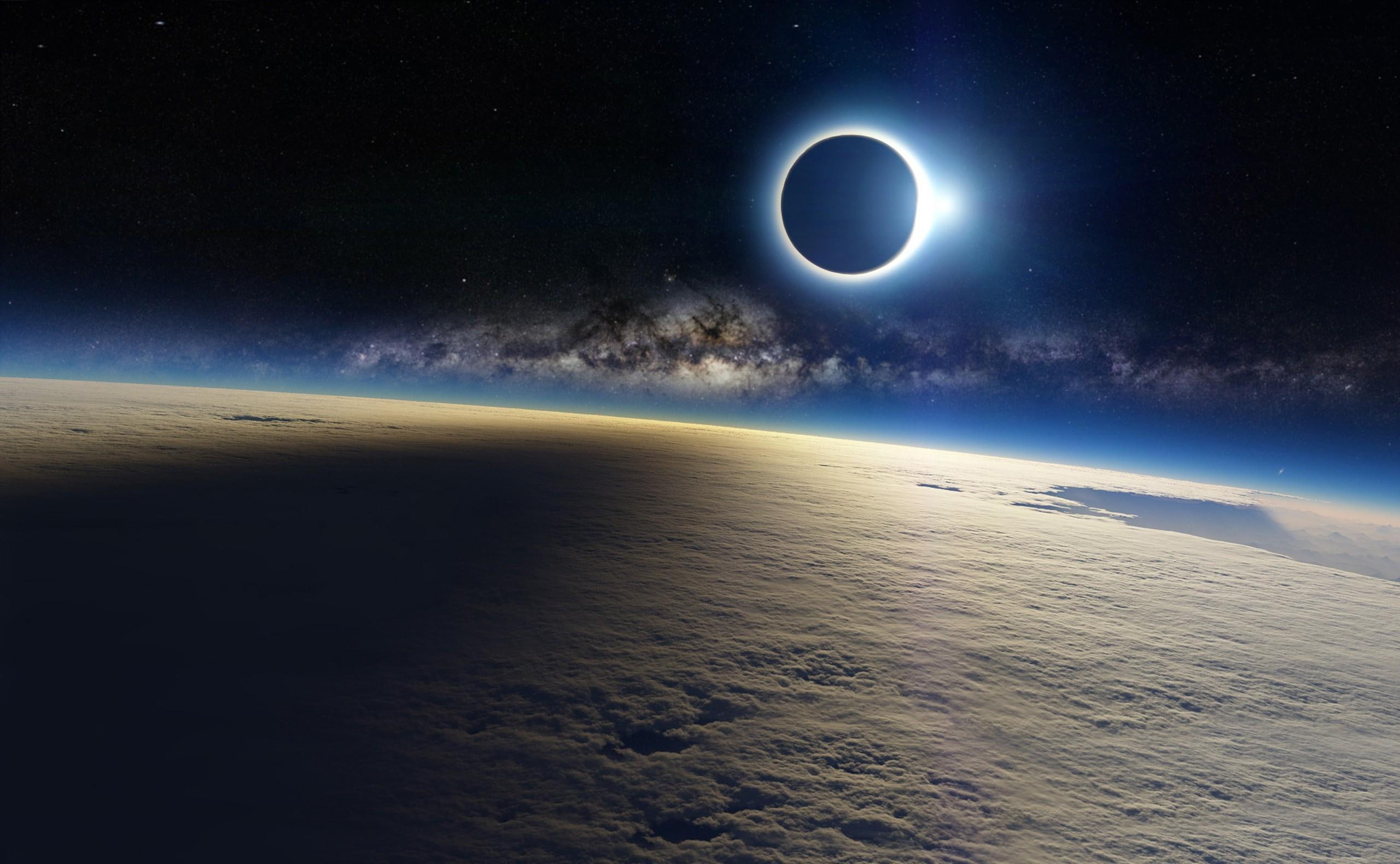 clouds, milky way, eclipse,  light
